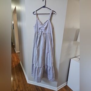 Cupshe Grey White striped Maxi Beach dress Size XL Nwt